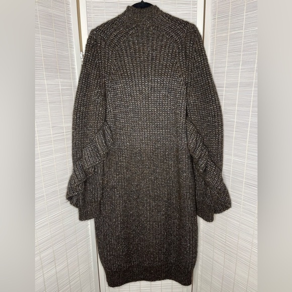 Michael Kors Collection Metallic Ruffle Cardigan Chocolate Brown Size S NWT - Picture 7 of 13